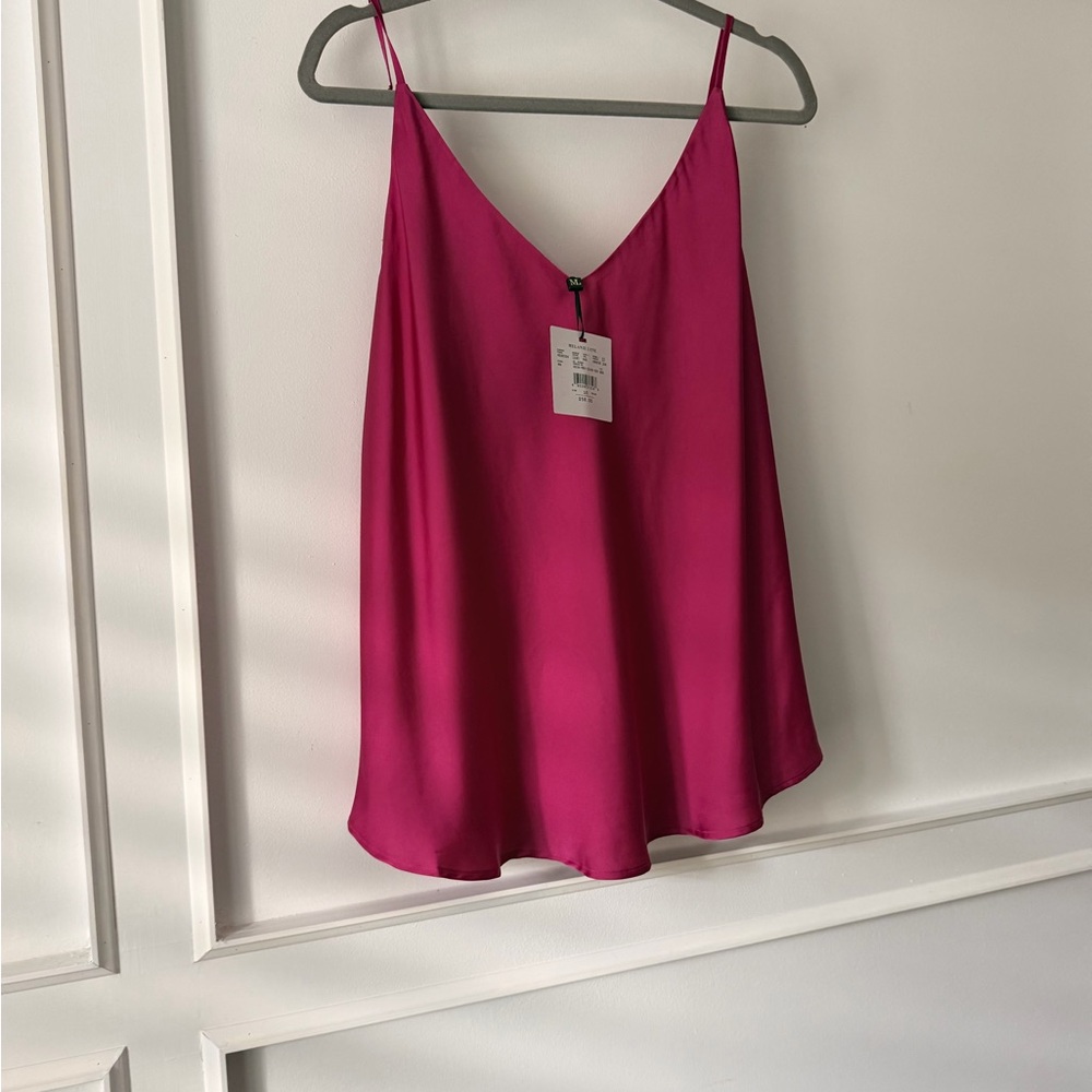 Silky V-Neck Camisole Tank Top in Fuchsia Pink